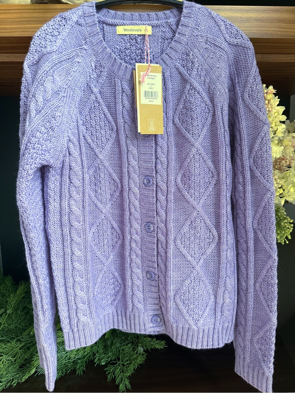 Lavender Cable-Knit Button Cardigan - Women